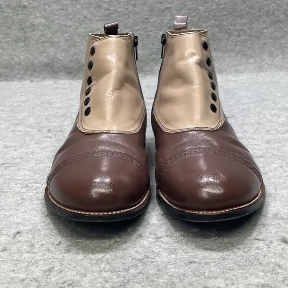 Stacy Adams Madison Mens 11 EE WW Brown Tan Leather Spat Boots Cap Toe Steampunk - Picture 3 of 13